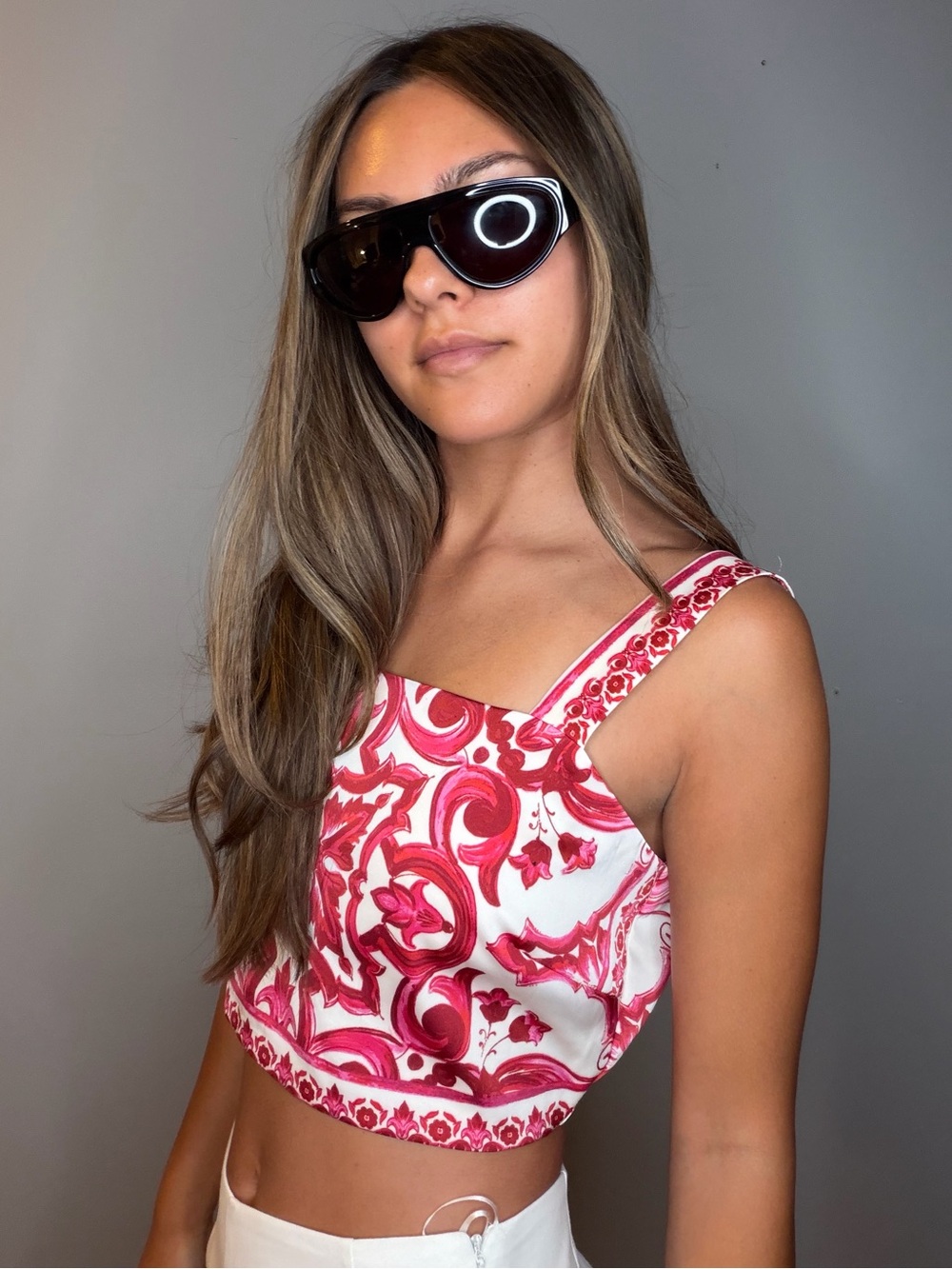 Rachel Zoe Pink and White Printed Crop Tank